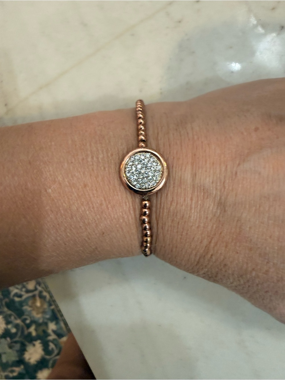 Rose Gold Sparkle Disc Beaded Bracelet - Women Jewelry set of 2